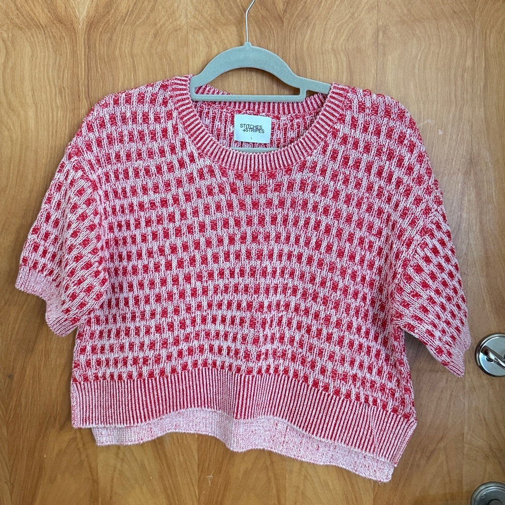 Stitches + Stripes Red and White Short Sleeve Sweater, NWOT